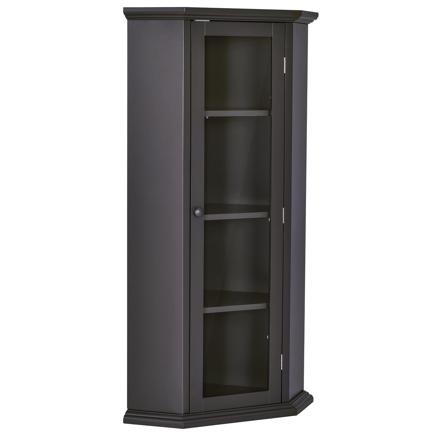 Freestanding Bathroom Cabinet with Glass Door, Corner Storage Cabinet for Bathroom, Living Room and Kitchen, MDF Board with Painted Finish, Black Brown