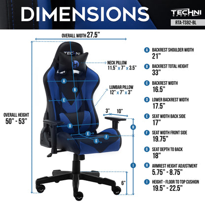 Techni Sport TS-92 Office-PC Gaming Chair, Blue