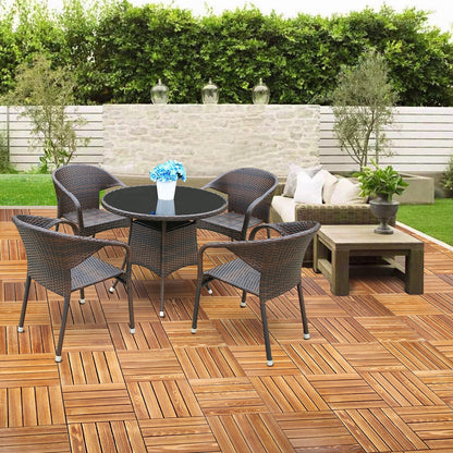 12" x 12" Square AInterlocking Wood Flooring Tiles  for Patio Garden Striped Pattern Pack of 27 Tiles