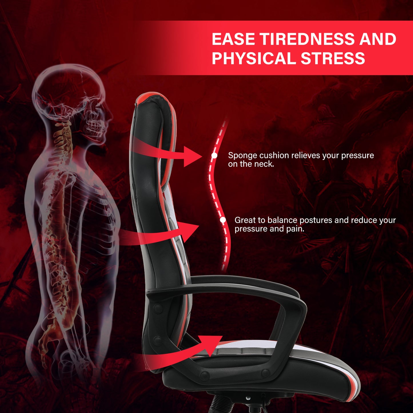 YSSOA Gaming Office High Back Computer Ergonomic Adjustable Swivel Chair, Black/Red/White