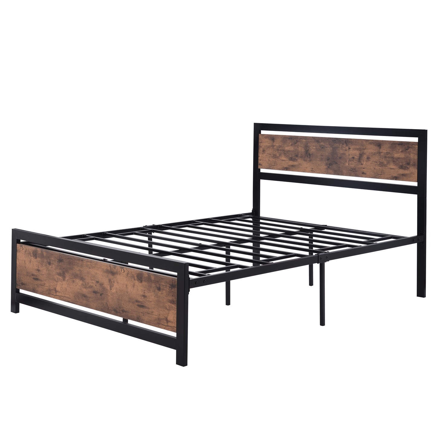 Metal and Wood Bed Frame with Headboard and Footboard ,Full Size Platform Bed ,No Box Spring Needed, Easy to Assemble(BLACK)