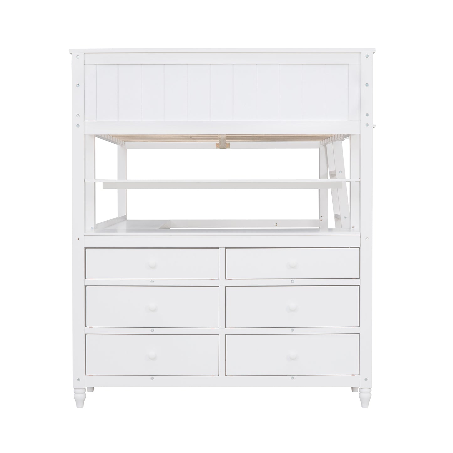 Full size Loft Bed with Drawers and Desk, Wooden Loft Bed with Shelves - White(OLD SKU:LT000529AAK)