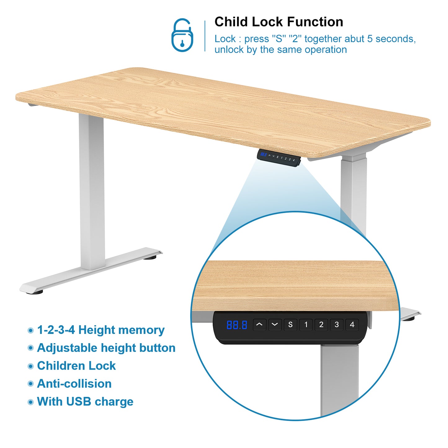 Electric Standing Desk  with Dual Motor Height Adjustable Sit Stand Desk Computer Workstation with USB Charge
"	
，White