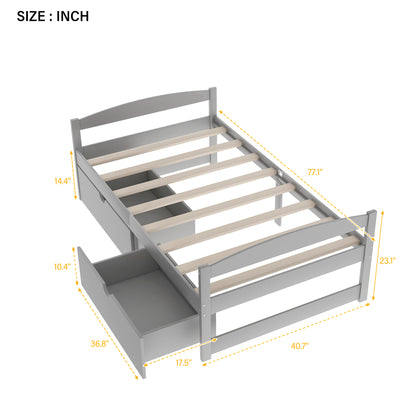 Twin size platform bed, with two drawers, gray （New）