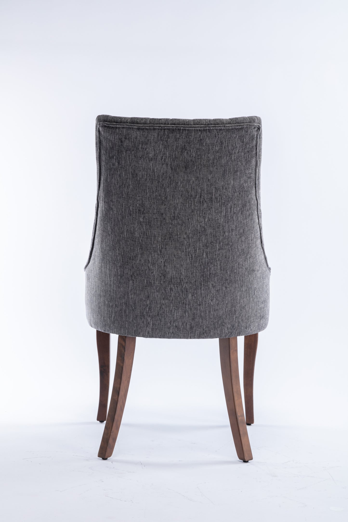 Exquisite Gray Linen Fabric Upholstered Strip Back Dining Chair with Solid Wood Legs 2 Pcs