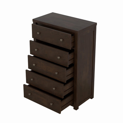 Vintage Aesthetic 5 Drawers Solid Wood Chest in Rich Brown (Chest of Freely Configurable Bedroom Sets)