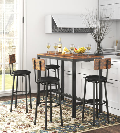 Bar Table Set with 4 Bar stools PU Soft seat with backrest (Rustic Brown，47.24’’w x 23.62’’d x 35.43’’h)