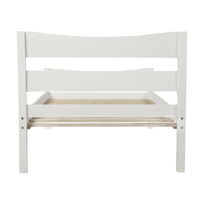 【Not allowed to sell to Walmart】Twin Size Wood Platform Bed with Headboard and Wooden Slat Support (White)