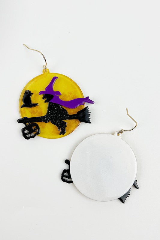 WITCH BROOM ACRYLIC HOOK EARRINGS