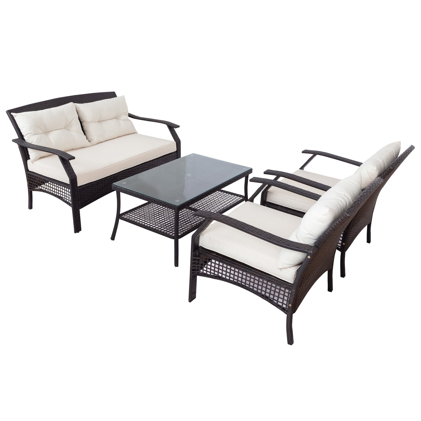 U_Style 4 Piece Rattan Sofa Seating Group with Cushions, Outdoor Ratten sofa