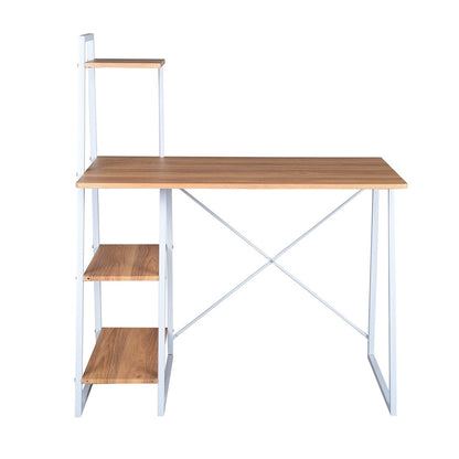 39.4"W X 19.5"D X 29.5"-46.3"H 4 Tier Storage Shelf Computer Desk, OAK & WHITE