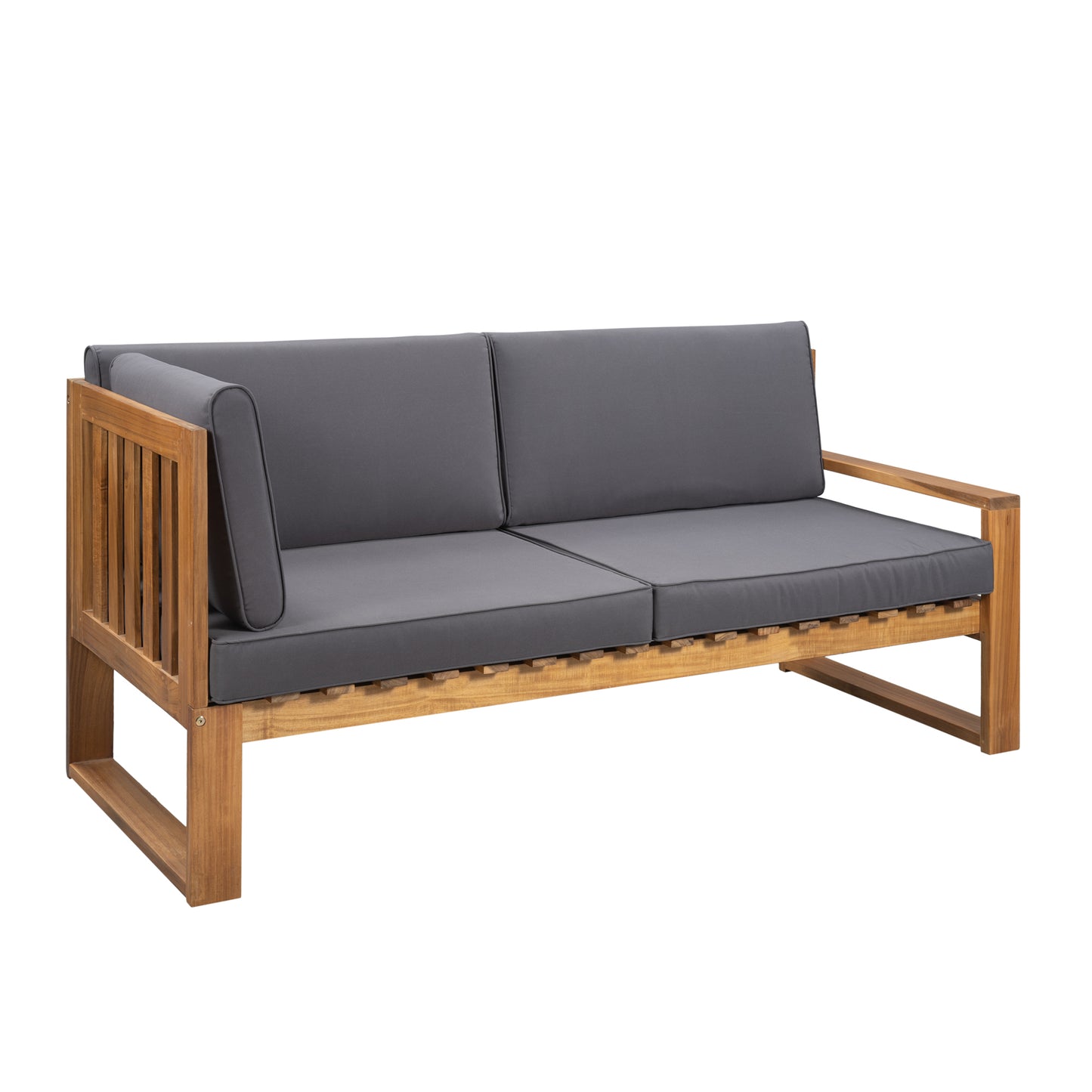 U_STYLE 3-Piece Patio Sectional Set  Acacia  Wood and Grey Cushions  Ideal for Outdoors and Indoors