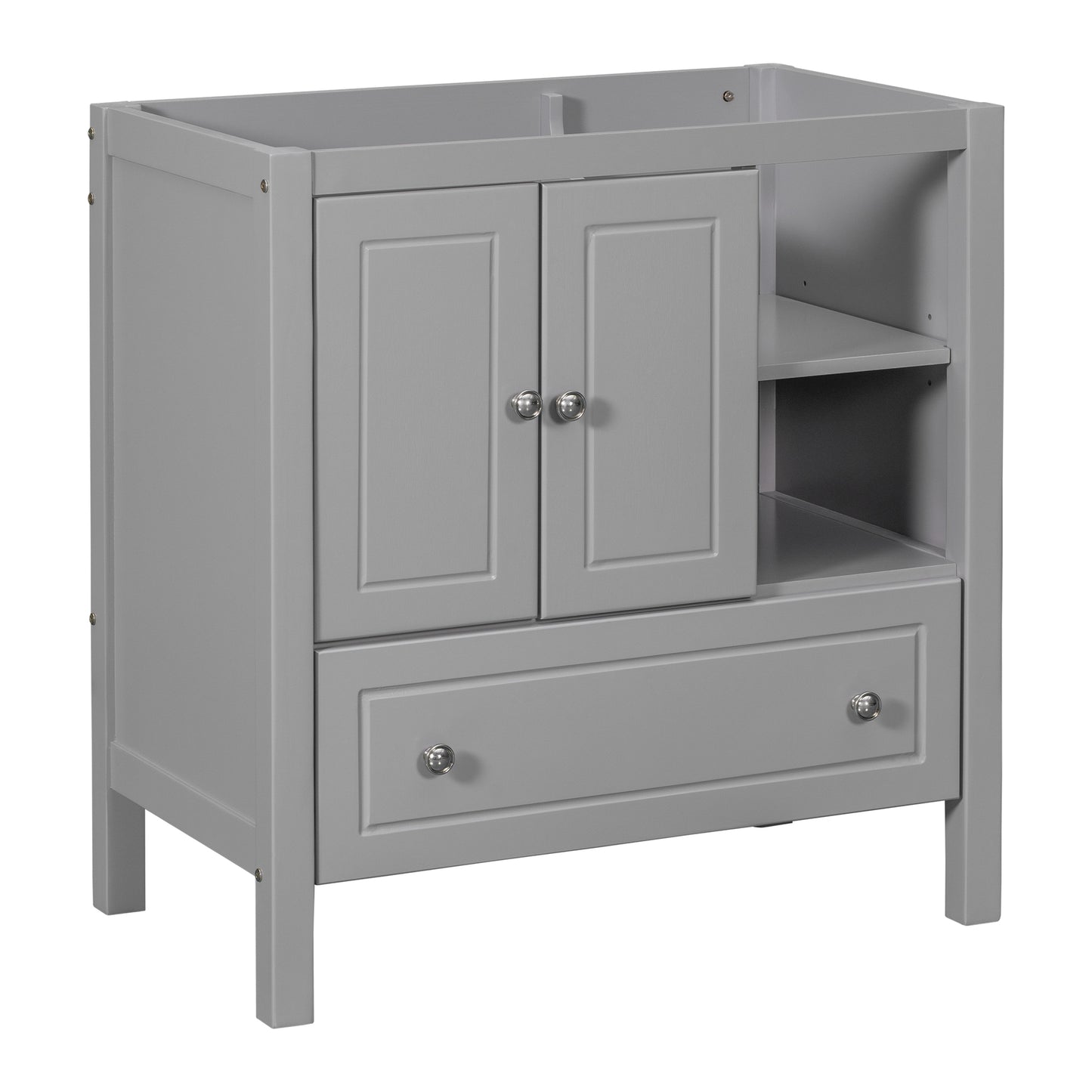 30" Bathroom Vanity Base Only, Solid Wood Frame, Bathroom Storage Cabinet with Doors and Drawers, Grey