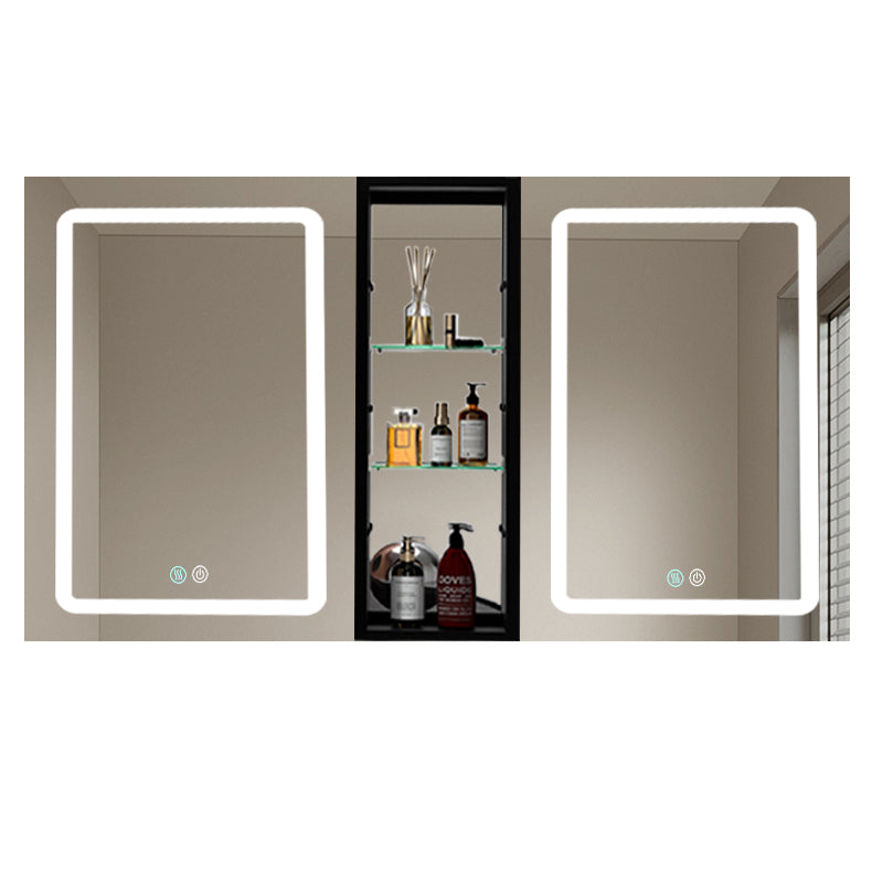 50x30 Inch LED Bathroom Medicine Cabinet Surface Mount Double Door Lighted Medicine Cabinet, Medicine Cabinets for Bathroom with Mirror Defogging, Dimmer Black