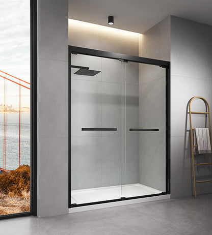 60 in. W x 76 in. HSliding Framed Shower Door in Black Finish with Clear Glass