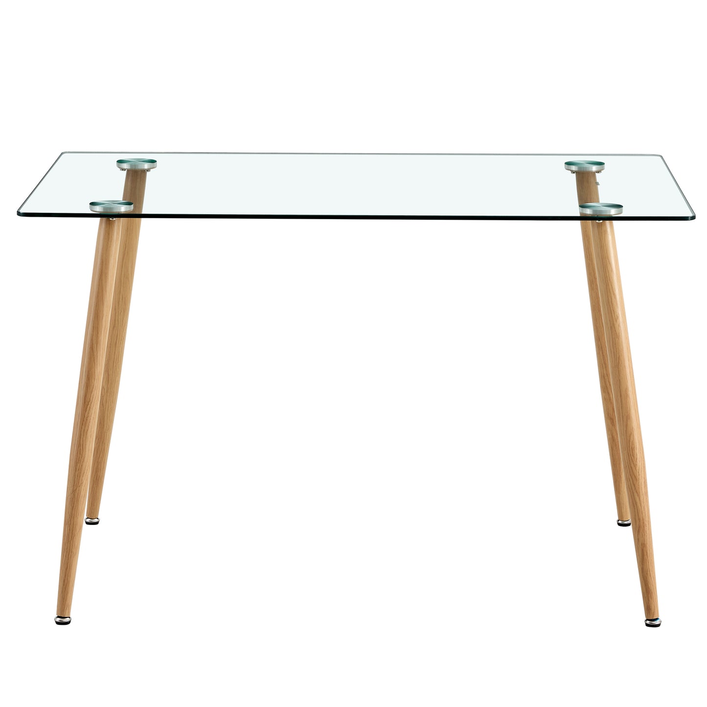 Modern Minimalist Rectangular Glass Dining Table for 4-6 with 0.31" Tempered Glass Tabletop and Wood color Coating Metal Legs, Writing Table Desk, for Kitchen Dining Living Room, 47" W x 31"D x 30" H