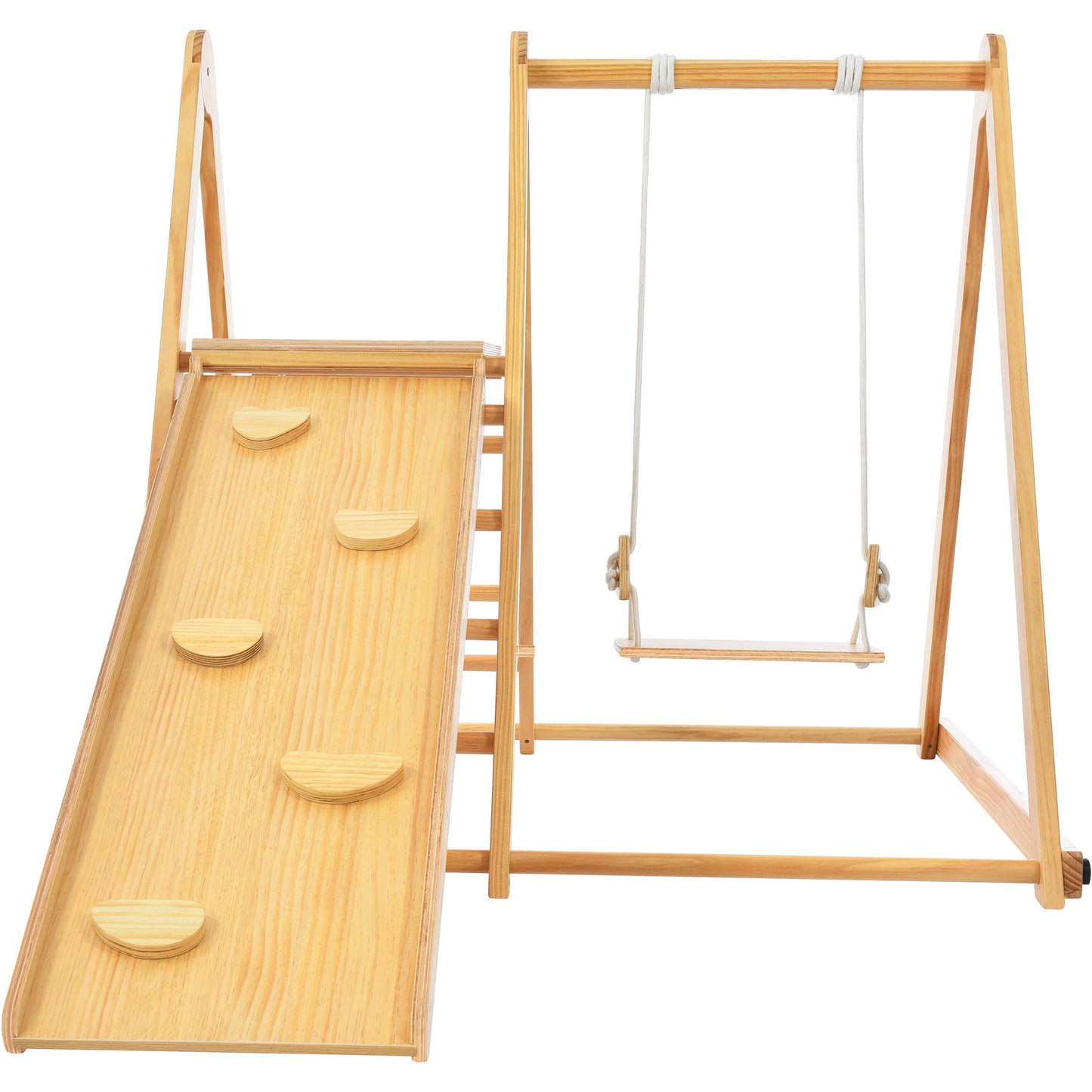 Wooden Swing and Slide Set Indoor Foldable Climbing Playground Playset for Kids, Wooden Climbing Toys with Rock Climb Ramp for Toddlers