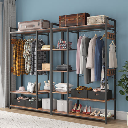 JHX Organized Garment Rack with Storage, Free-Standing Closet System with Open Shelves and Hanging Rod(Rustic Brown,43.7’’w x 15.75’’d x 70.08’’h).