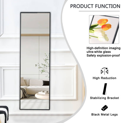 Full Length Mirror Aluminium alloy Metal Frame Wall Mounted Full Body  Mirror ,Bathroom Vanity Mirror, Bedroom Home Porch, Decorative Mirror, Clothing Store Black 48"*13.8"