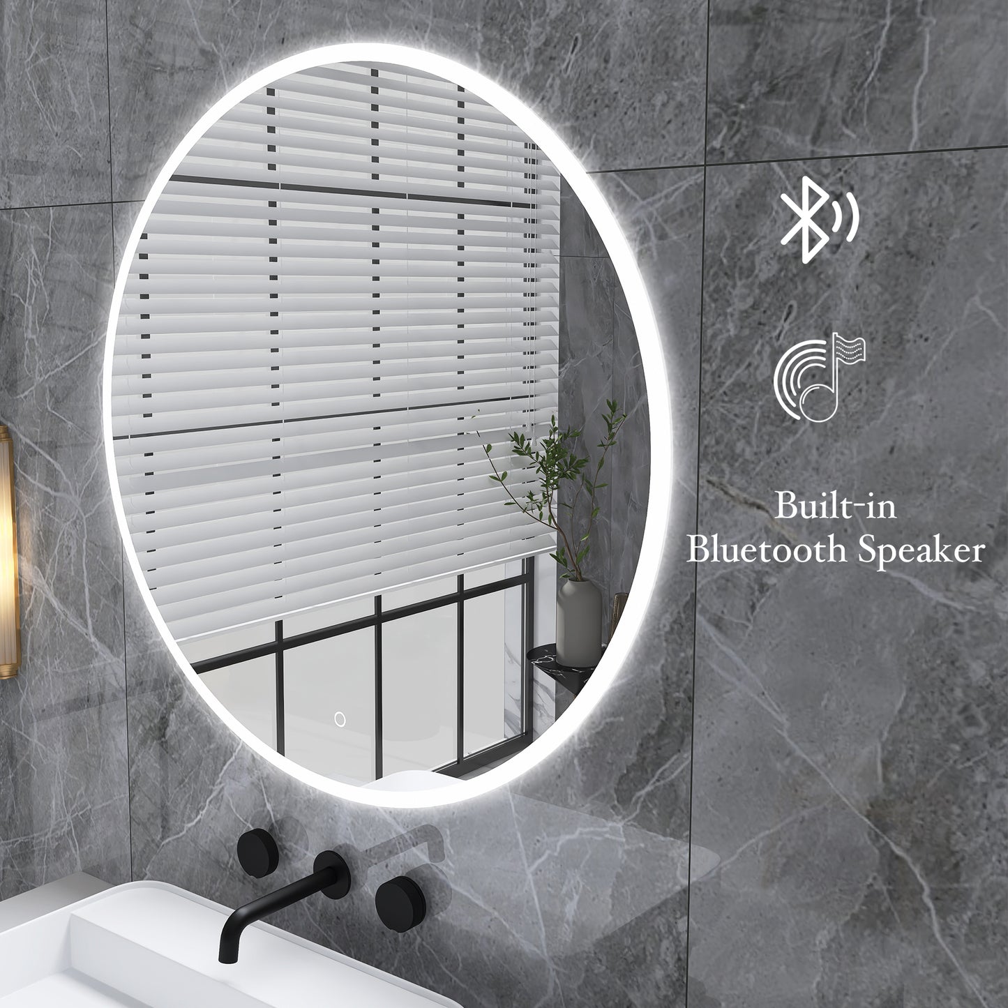 24 in. Round Wall-Mounted Dimmable LED Bathroom Vanity Mirror with Defogger and Bluetooth Music Speaker