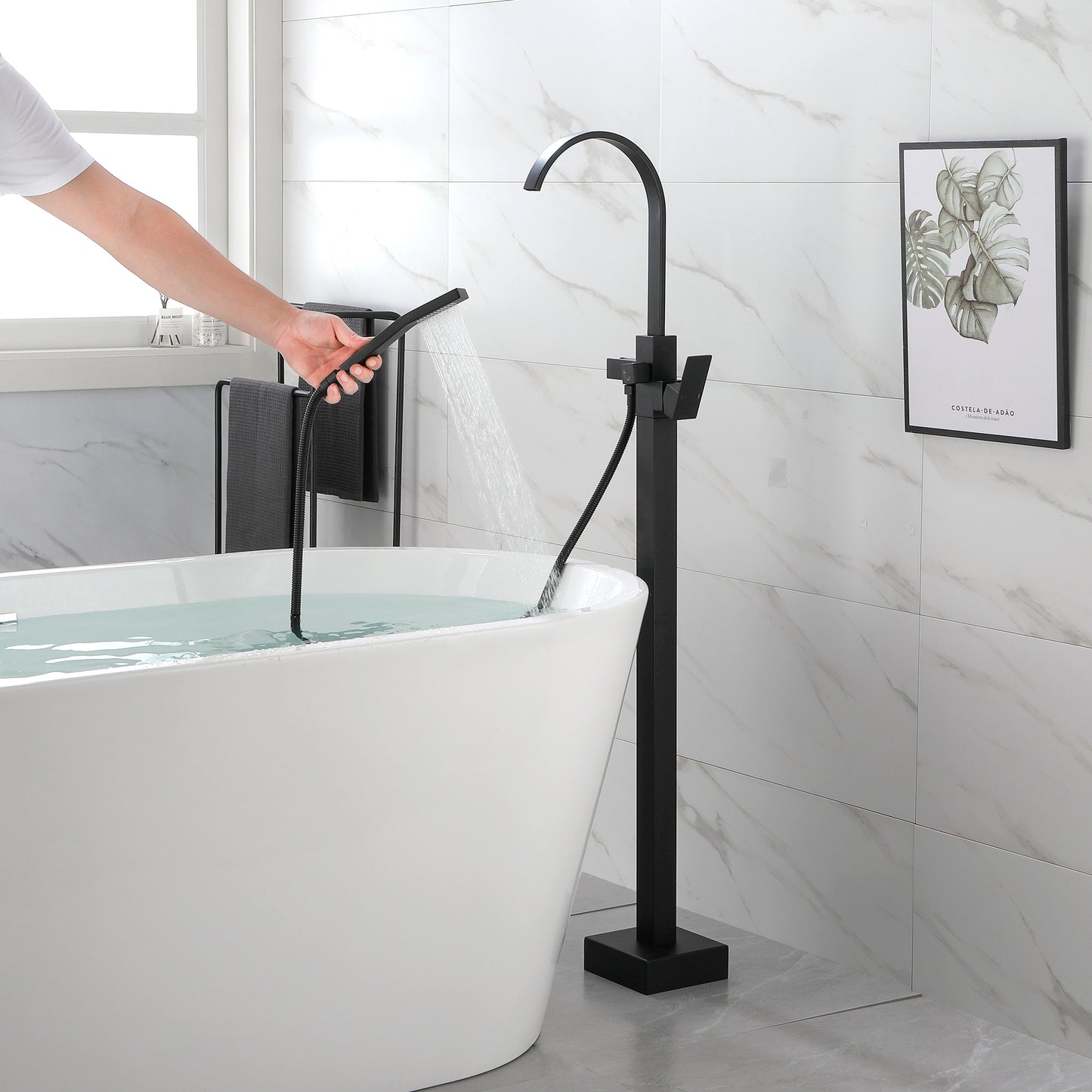 Single Handle Floor Mounted Clawfoot Tub Faucet with Hand shower