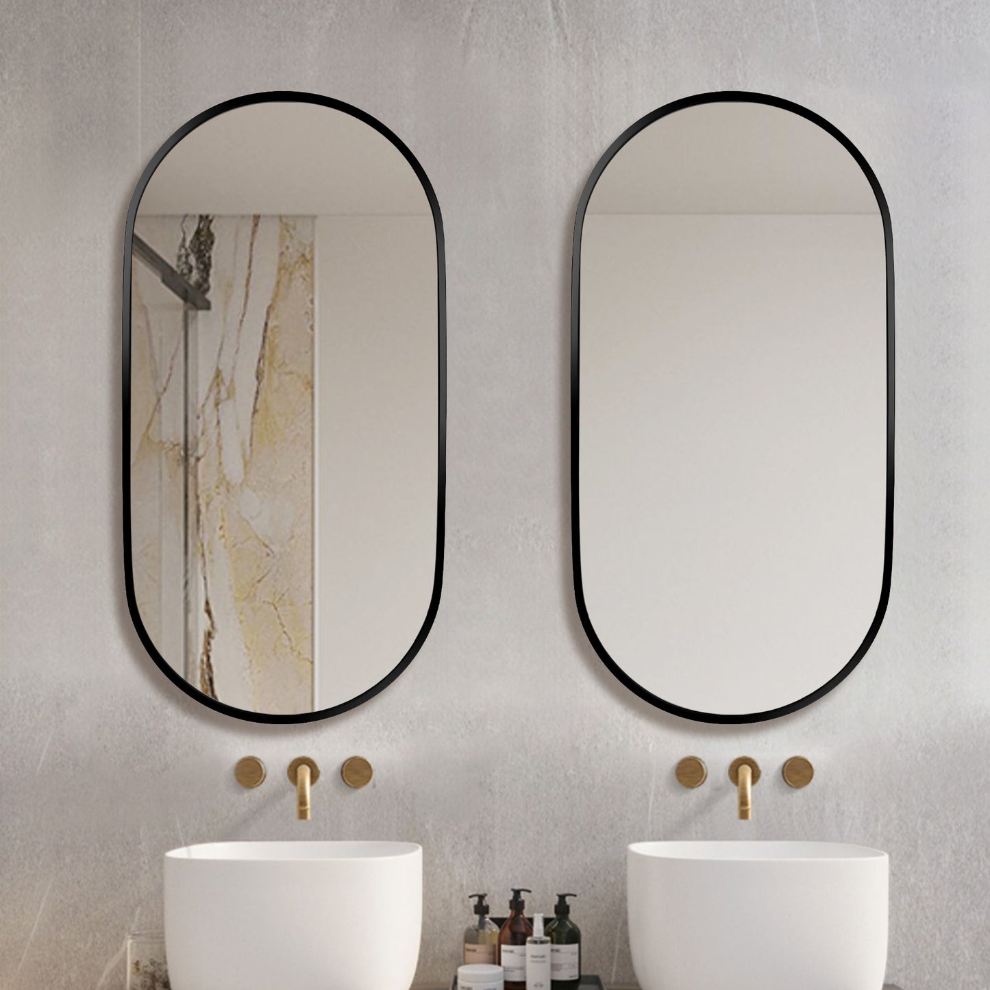 Wall Mounted Mirror, 36’’x18’’ Oval Bathroom Mirror, Black Vanity Wall Mirror w/ Stainless Steel Metal Frame & Pre-Set Hooks for Vertical & Horizontal Hang, Ideal for Bedroom, Bathroom