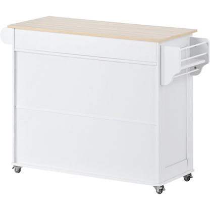 K&K Store Kitchen Island Cart with Two Storage Cabinets and Four Locking Wheels，Wine Rack, Two Drawers,Spice Rack, Towel Rack （White）