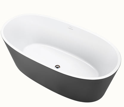 59" 100% Acrylic Freestanding Bathtub，Contemporary Soaking Tub，white inside and gray outside