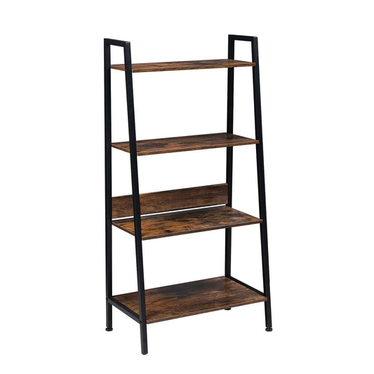 YSSOA 4-Tier Ladder Bookshelf Organizer, Rustic Brown Ladder Shelf for Home & Office, Wood Board & Metal Frame