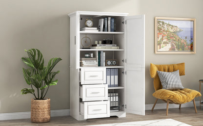 Tall and Wide Storage Cabinet with Doors for Bathroom/Office, Three Drawers, White