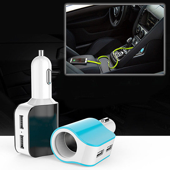 Twin Ports 3 In 1 USB Car Charger Black and White by VistaShops