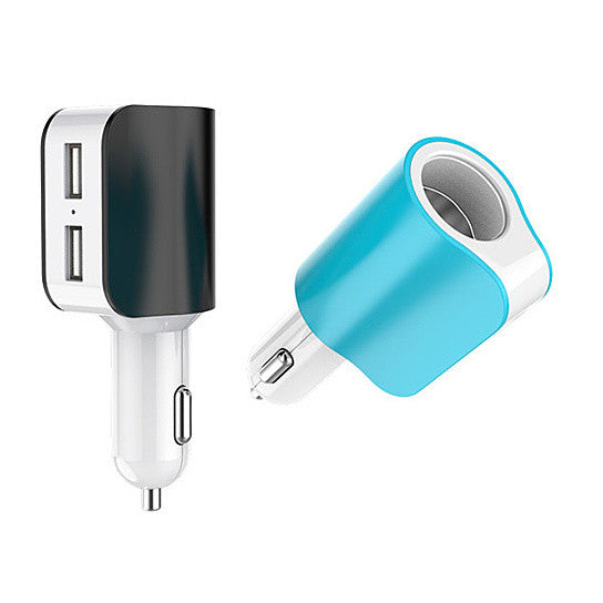 Twin Ports 3 In 1 USB Car Charger Black and White by VistaShops