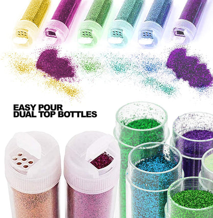 PIXISS Assorted Glitter Set 12 Pack - 10g. Shaker Bottles by Pixiss