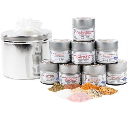 Gourmet Pantry Essentials Gift Pack | 8 Gourmet Seasonings & Salts In A Handsome Gift Tin by Gustus Vitae