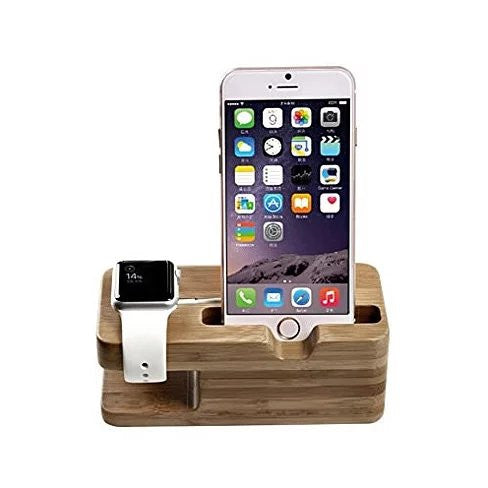 iPhone and iWatch Docking and Charging Station in Natural Wood by VistaShops