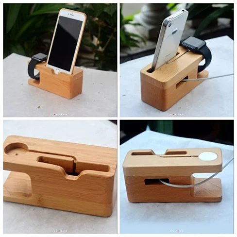 iPhone and iWatch Docking and Charging Station in Natural Wood by VistaShops
