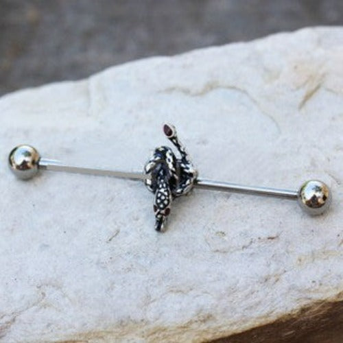 316L Stainless Steel Rattlesnake Industrial Barbell by Fashion Hut Jewelry