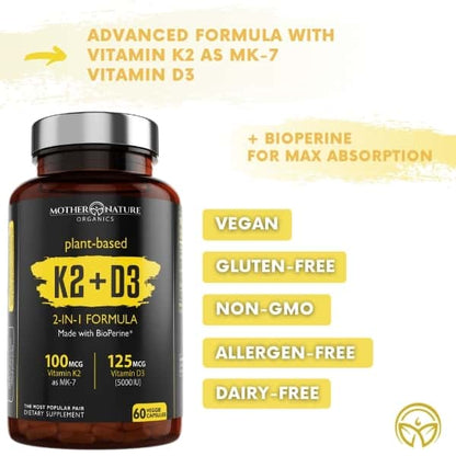 K2 + D3 Vitamin Capsules by Mother Nature Organics