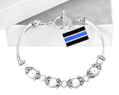 Law Enforcement Rectangle Blue Line Partial Beaded Bracelets by Fundraising For A Cause