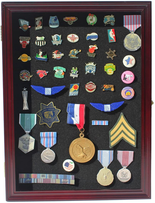 Collector Medal/Lapel Pin Display Case Holder Cabinet Shadow Box  (Cherry Finish). by The Military Gift Store