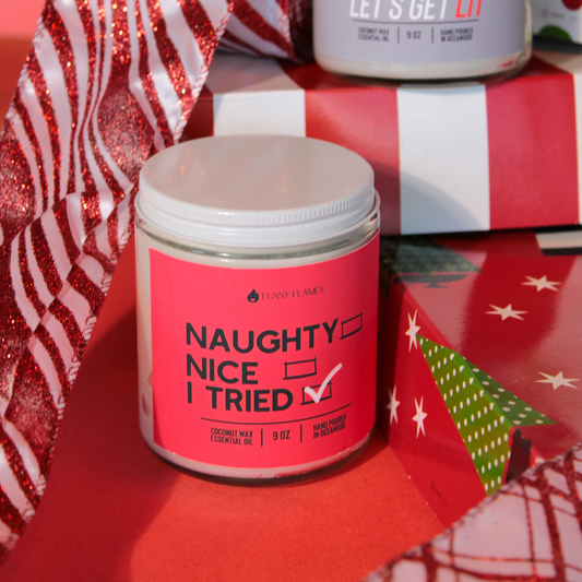 Naughty, Nice..I Tried, Funny Holiday Candle 9oz Pine Candle by Fashion Hut Jewelry
