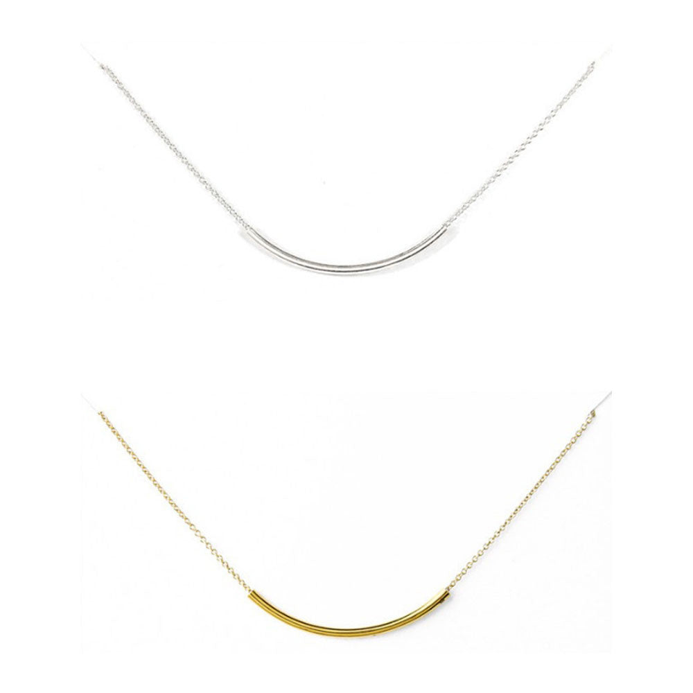 SWEET SMILE Curvy Bar Necklace In 18 Kt Gold Plating And 925 SS Plating by VistaShops