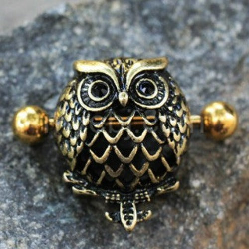 Antique Gold Plated Owl Dome Shape Nipple Shield by Fashion Hut Jewelry