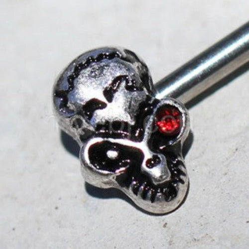 316L Stainless Steel Red Eye Alien Skull Nipple Bar by Fashion Hut Jewelry