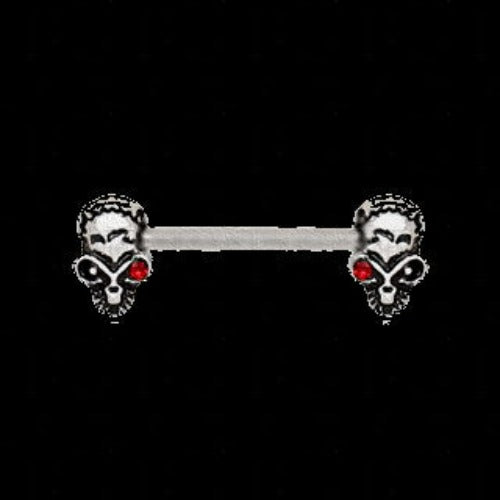 316L Stainless Steel Red Eye Alien Skull Nipple Bar by Fashion Hut Jewelry