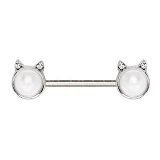 316L Surgical Steel Pearl White Cat Nipple Bar by Fashion Hut Jewelry