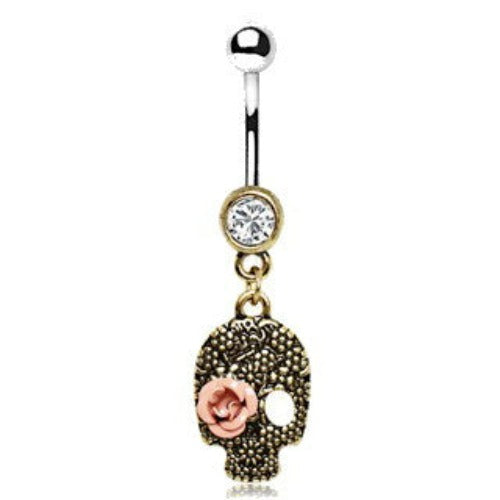 Pink Rose Skull Dangle Navel Ring by Fashion Hut Jewelry