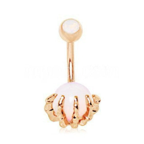 Rose Gold Plated Skeleton Hand Holding Crystal Ball Navel Ring by Fashion Hut Jewelry