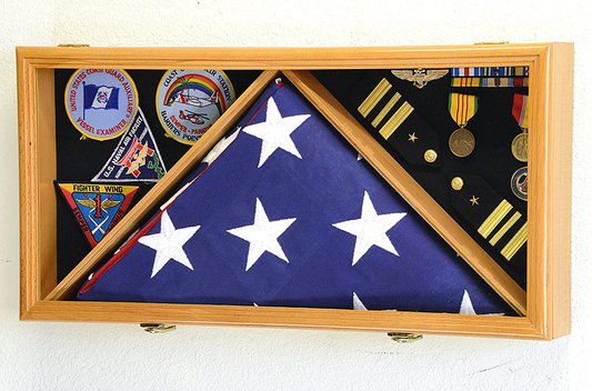 Large Flag & Medals Military Pins Patches Insignia Holds up to 5x9 Flag (Oak Finish) by The Military Gift Store