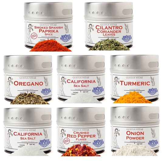 Pantry Starter Kit | Essential Spices, Seasonings, Salts | 8 Magnetic Tins | Gustus Vitae by Gustus Vitae